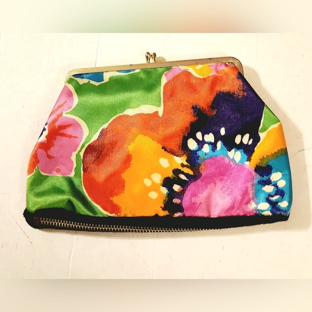 Tropical Floral clutch coin purse, makeup bag other end is zipper pouch
